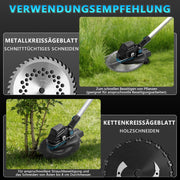 Cordless grass trimmer 18V brushless with 2x 4Ah battery, weed brush, saw blade, brush cutter,  battery compatible, telescopic shaft 100–140 cm