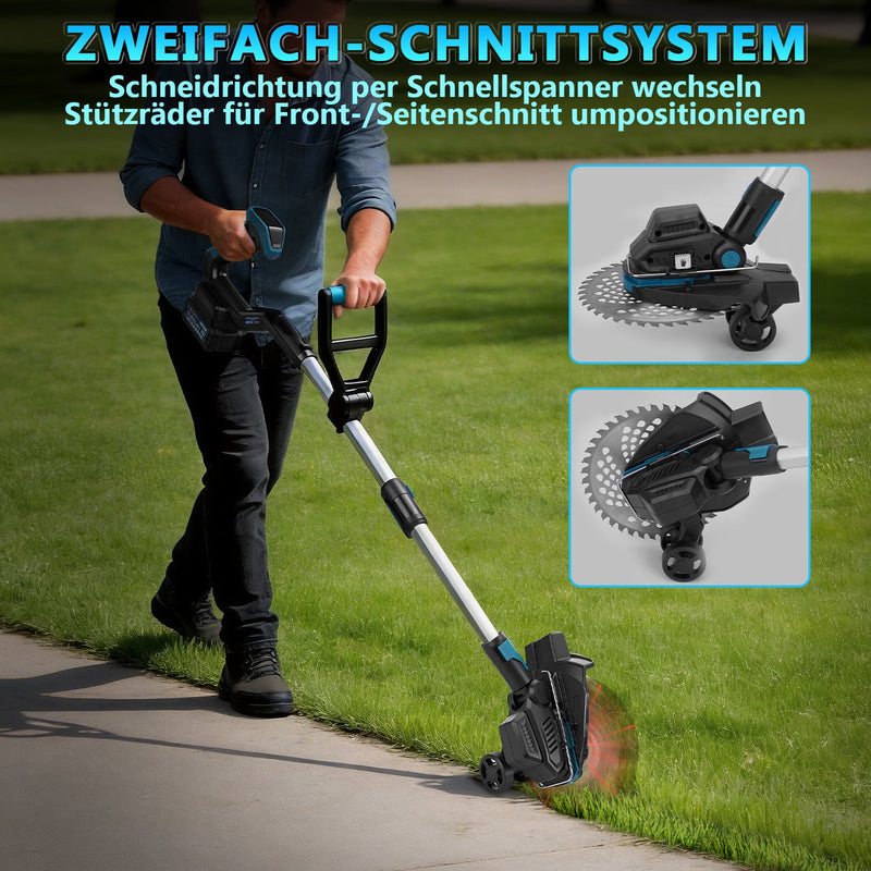 Cordless lawn trimmer 18V brushless with 2x 4Ah batteries, weed brush, saw blade, brush cutter,  battery-compatible, telescopic shaft 100–140 cm