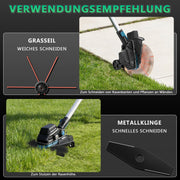 18V cordless brushless grass trimmer with weed brush, saw blade & metal blade, brush cutter, compatible with  battery, telescopic shaft 100–140 cm