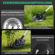 Cordless 18V brushless grass trimmer with weed brush, saw blade & metal blade, compatible with  battery, telescopic shaft 100–140 cm