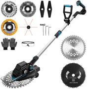 Cordless 18V brushless grass trimmer with weed brush, saw blade & metal blade, brush cutter compatible with  battery, telescopic shaft 100–140 cm