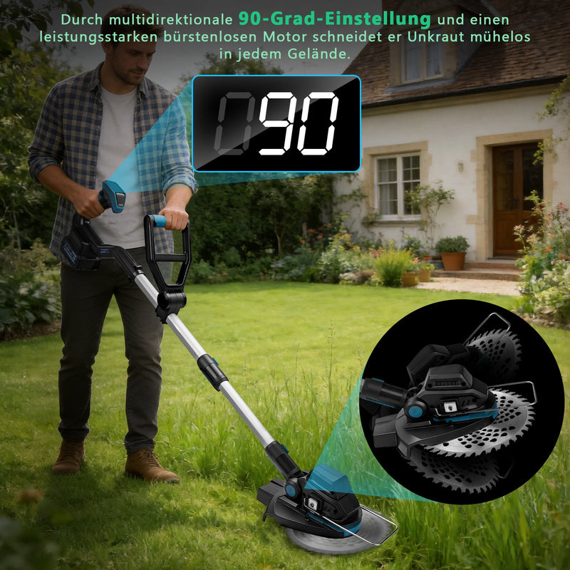 18V Cordless Brushless Grass Trimmer with Weed Brush, Saw Blade & Metal Blade, compatible with  battery, telescopic shaft 100–140 cm