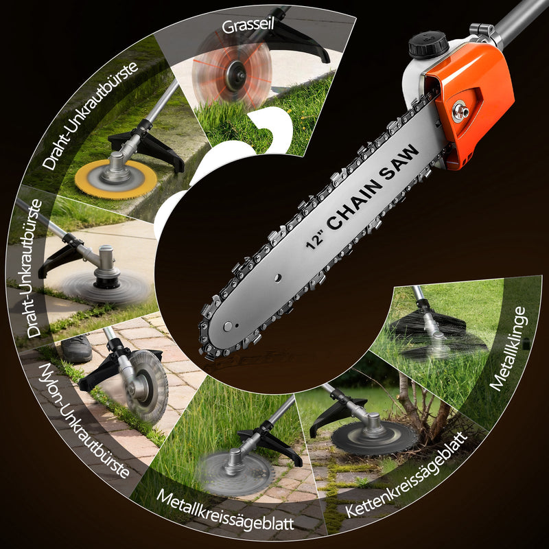 Cordless grass trimmer with pole pruner 1380W brushless 2x 4Ah battery brush cutter weed brush multifunction garden tool 4-in-1