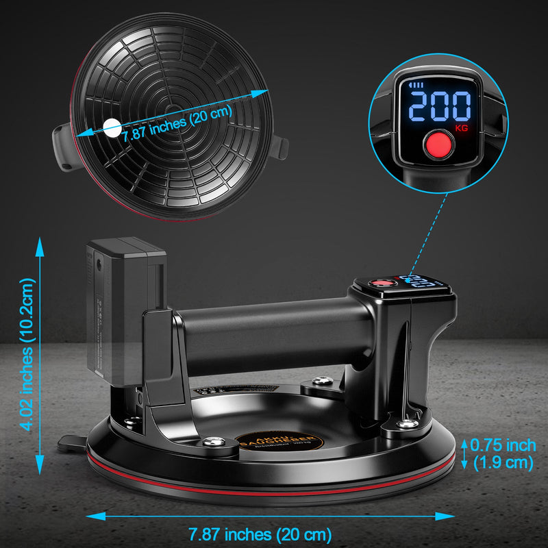 Ventosa de vacío a batería de 200 kg con pantalla digital – elevador de succión eléctrico para vidrio y baldosas