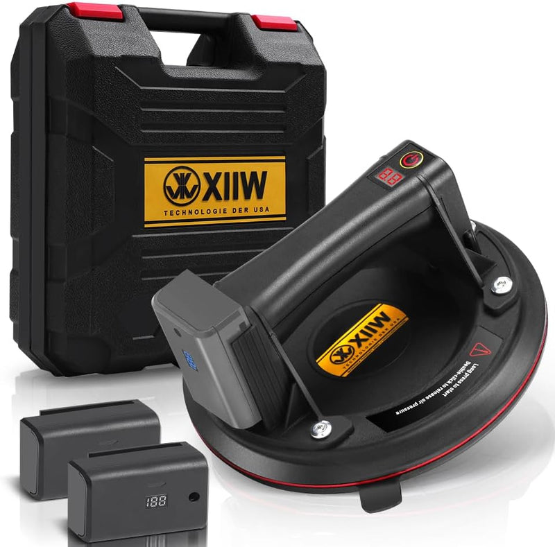 Ventosa de vacío a batería de 300 kg para vidrio, baldosas y placas metálicas – inalámbrica con sensor de presión y batería de 12 V – móvil para obra y cargas pesadas
