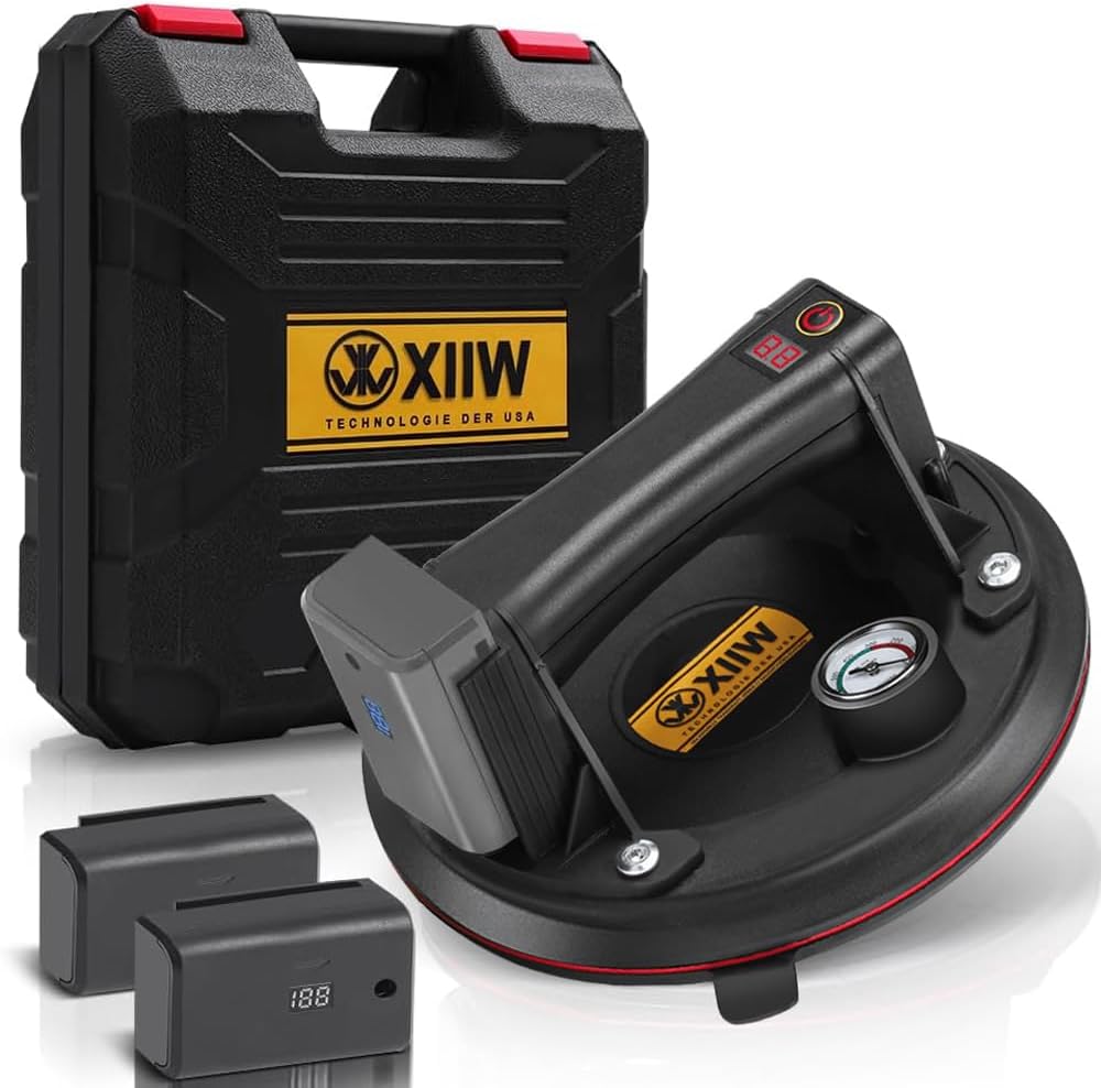 Ventouse à vide à batterie 300 kg – sans fil avec capteur de pression & 2x batterie – pour verre, carrelage & plaques métalliques – mobile pour chantiers et charges lourdes