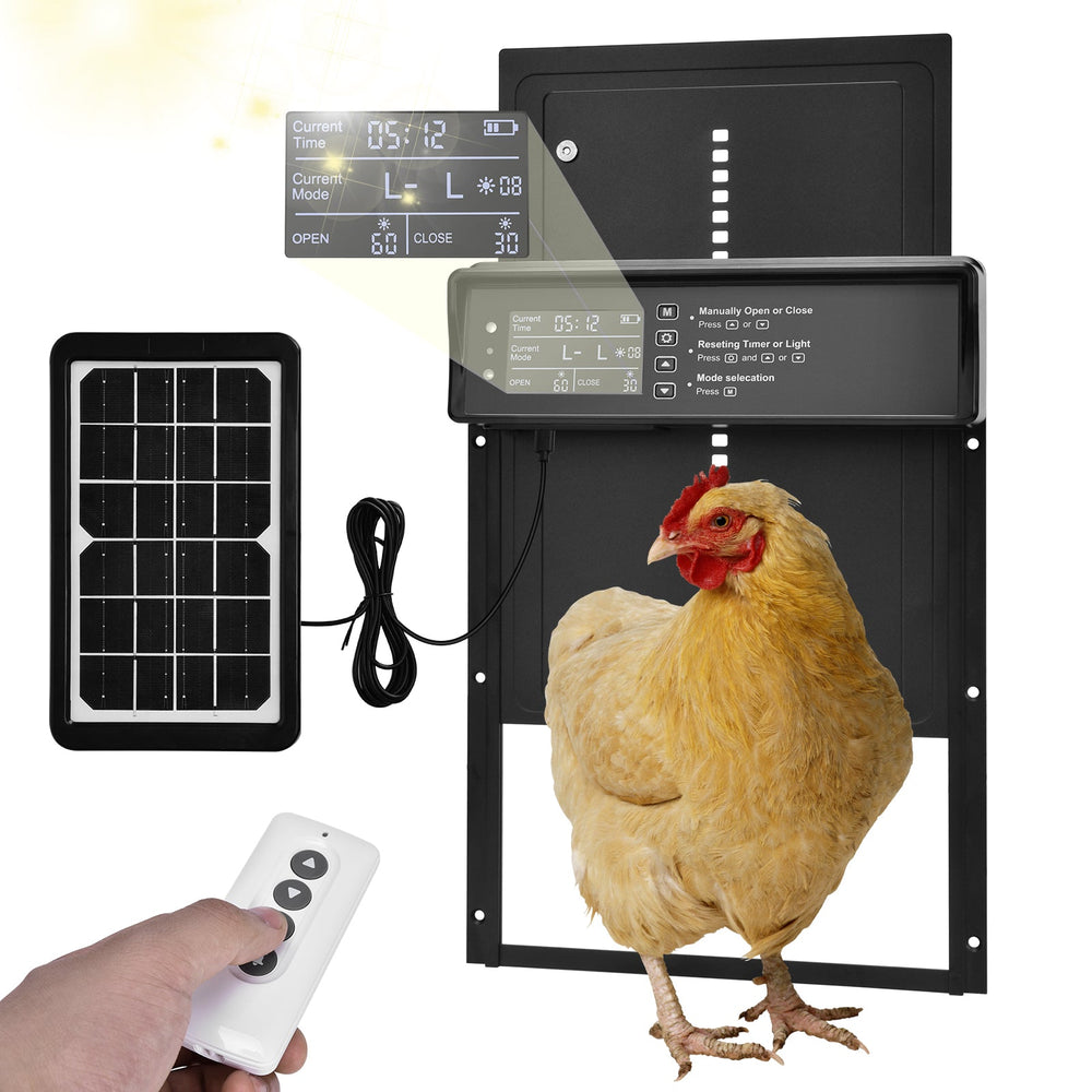 Automatische Hühnerklappe Solar - Intelligentes Hühnerstalltor mit Timer, Lichtsensor und Fernbedienung, Wetterfest (IP45)