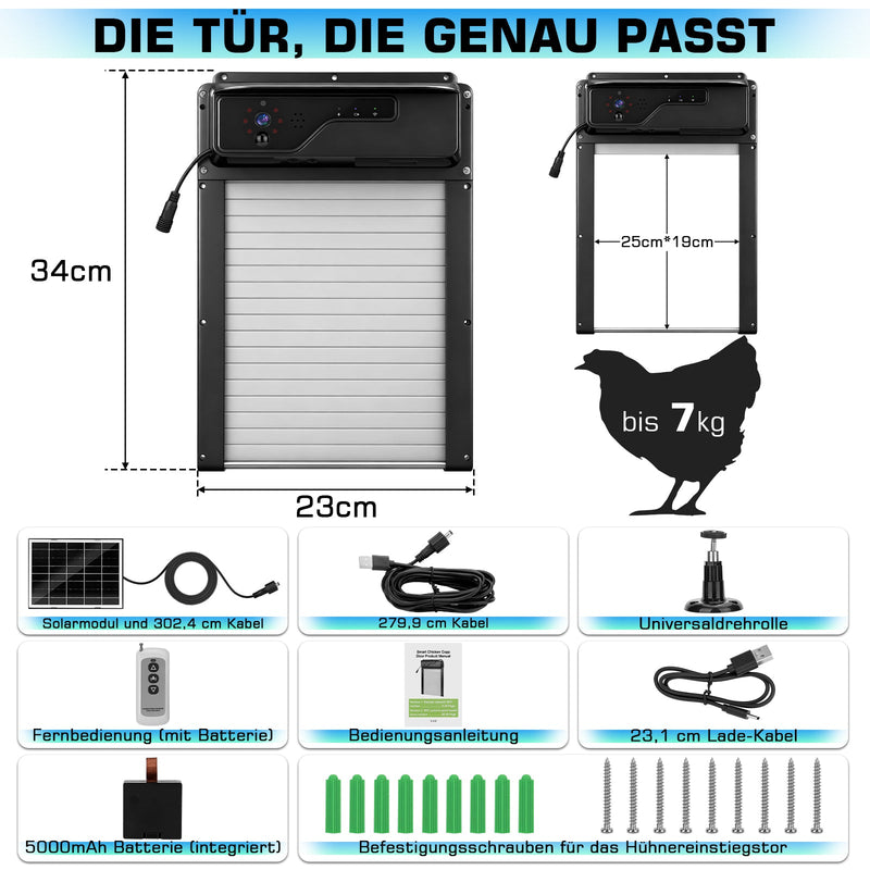 Automatic solar chicken coop door with 1080P camera and app control