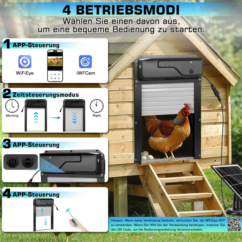 Automatic solar chicken coop door with 1080P camera and app control