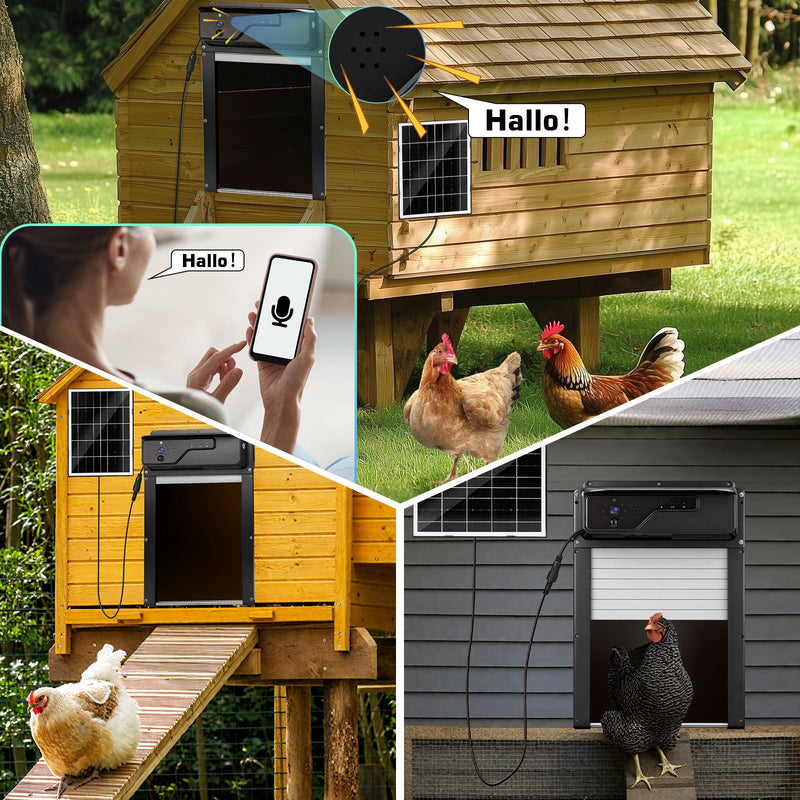 Automatic solar chicken coop door with 1080P camera and app control