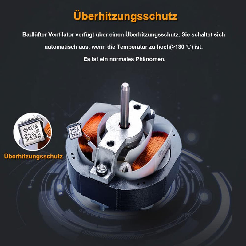 Bathroom extractor fan Ø100mm with timer – Quiet (34dB), energy-efficient (12W), IPX4 splash-proof for bathroom & toilet
