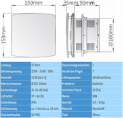 Bathroom fan Ø100mm with timer – Quiet (34dB), energy-saving (12W), IPX4 splashproof for bathroom & toilet