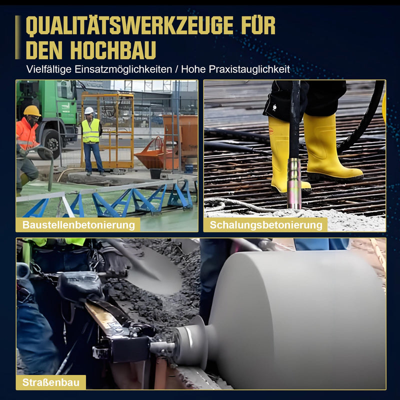 Betonrüttler 1800W mit 1,5m Schlauch & 35mm Vibrationskopf – Hochleistungs - Betonrüttler für Baustelle & Schalungsarbeiten