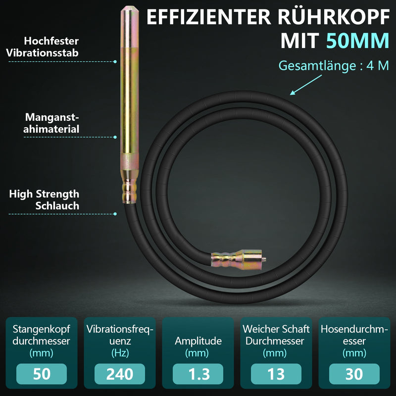 Betontriller 3200W – motor van puur koper, 50mm kop, 4m flexibele as, 30 min continu gebruik