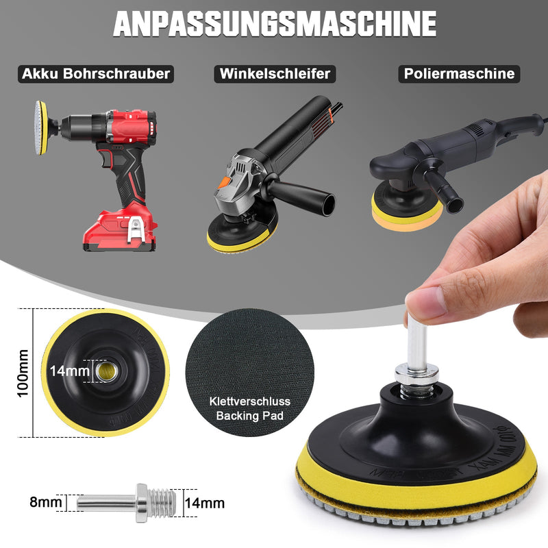 Diamond polishing disc set – 12-piece with M14 accessory & drill attachment