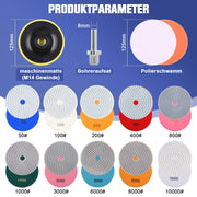14-piece diamond polishing pad set | 50-10000 grit | for stone & granite | with M14 & drill adapter