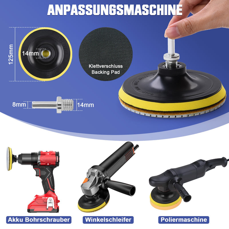 14-piece diamond polishing disc set | 50-10000 grit | for stone & granite | with M14 & drill adapter