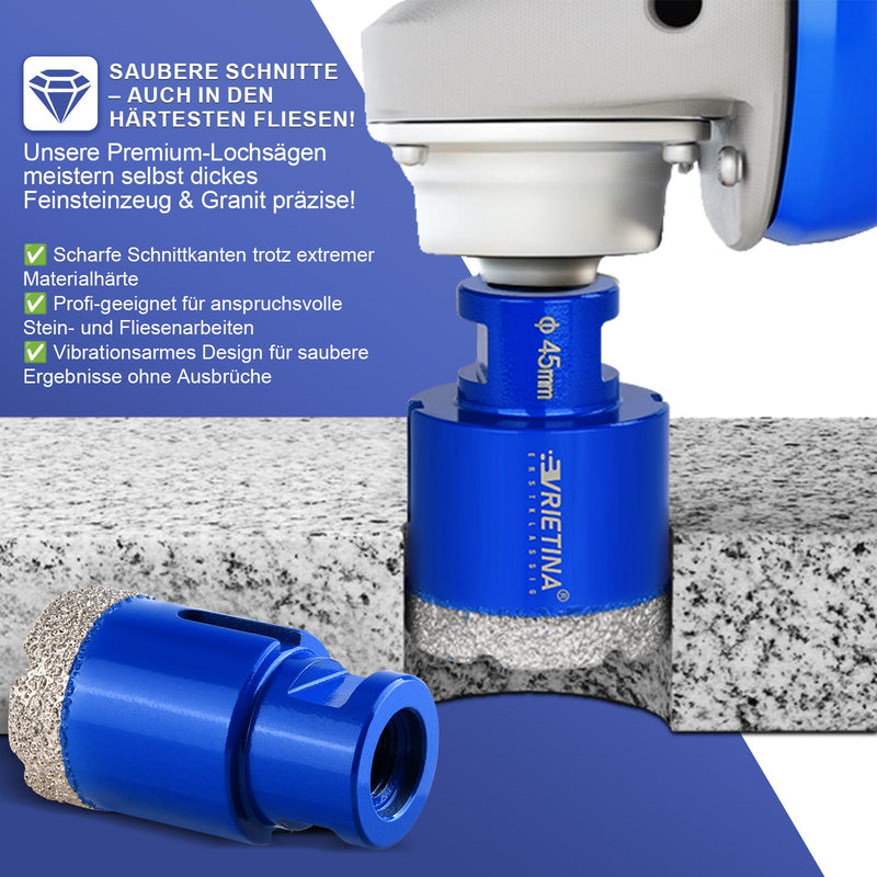 Trapano a secco diamantato M14 – 16–150 mm per piastrelle, granito e gres porcellanato – 23 misure