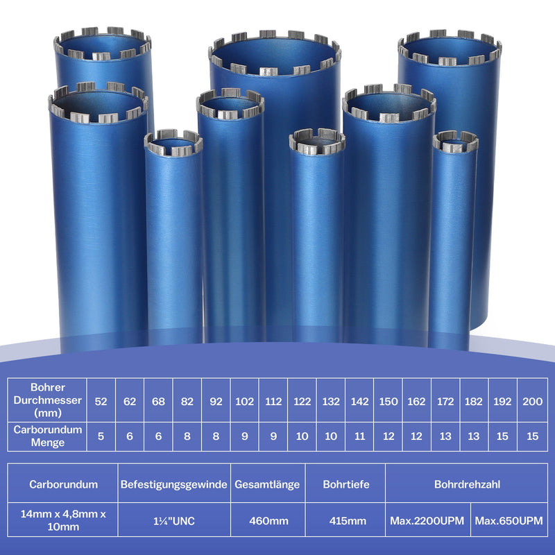 alt
Diamond core drill bit with 10 mm turbo segment | 1 ¼ UNC connection | usable length 415 mm | Ø 52 mm - Ø 200 mm |