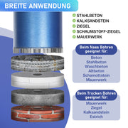 Diamond core drill bit with 10 mm turbo segment | 1 ¼ UNC mount | usable length 415 mm | Ø 52 mm - Ø 200 mm |