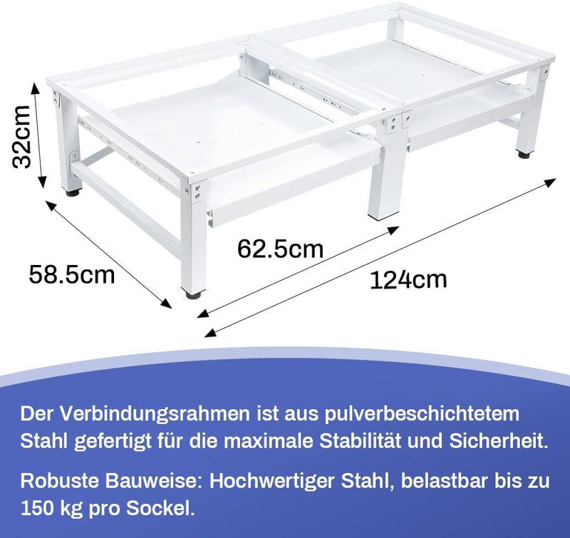 Double base frame incl. pull-out shelf for washing machines and dryers | 124x58.5cm | Max. 2x150kg
