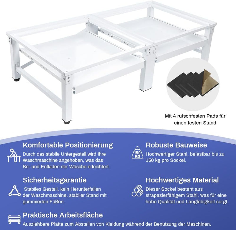 alt
Double base frame incl. pull-out shelf for washing machines and dryers | 124x58.5cm | Max. 2x150kg