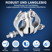 Set of 4 swivel scaffold clamps – 360° pipe couplings for 45-50mm scaffold tubes, galvanized, durable & corrosion-resistant