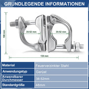 Swivel Coupling Scaffold 4-Pack – 360° pipe coupling for 45 - 50mm scaffold tubes, galvanized, durable & corrosion-resistant