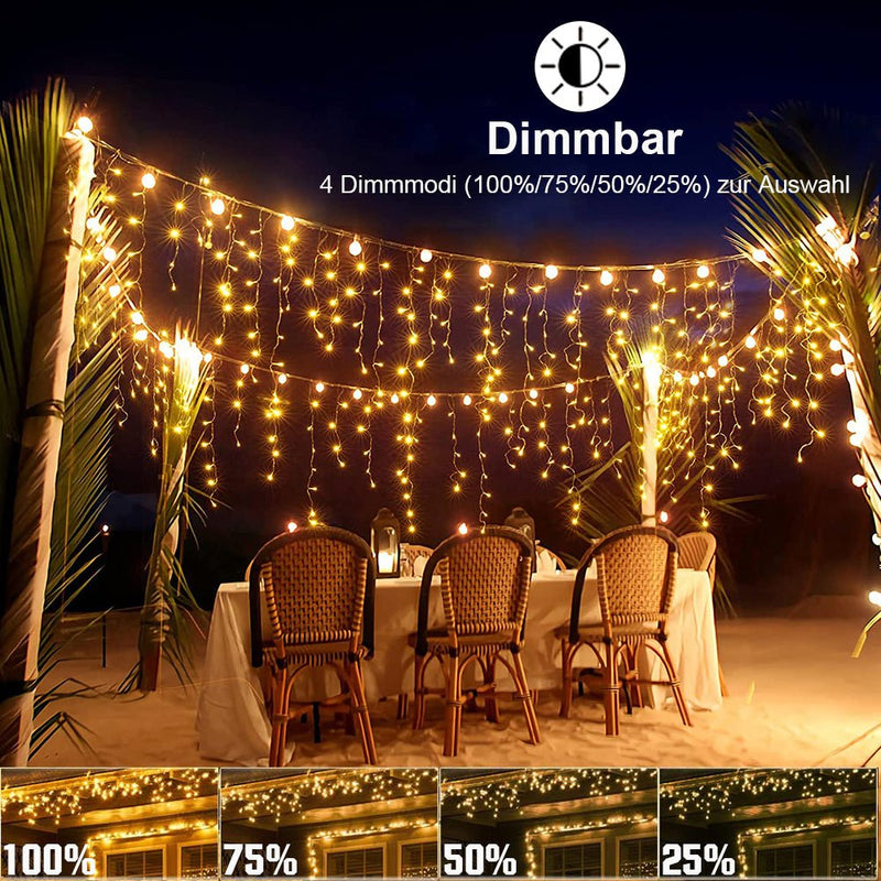 Icicle string lights – IP44 waterproof, 11 modes, dimmable, timer & memory function