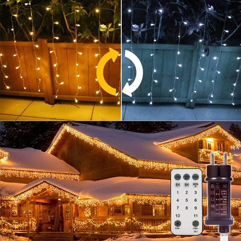 Icicle string lights – IP44 waterproof, 11 modes, dimmable, timer & memory function