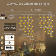 Icicle string lights – IP44 waterproof, 11 modes, dimmable, timer & memory function