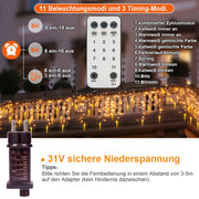Icicle string lights – IP44 waterproof, 11 modes, dimmable, timer & memory function