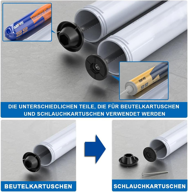 Elektrische kitspuit siliconenspuit met 2 accu's, 7840N kitpistool met LED