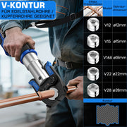 Elektrisk press­tång elektrohydraulisk med automatisk tryckavlastning & batteri – TH- & V-pressbackar för koppar-, rostfria & kompositrör