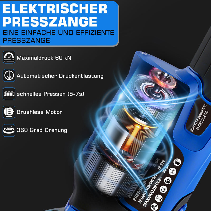 Elektrisk presstång, elektrohydraulisk med automatisk tryckavlastning & batteri – TH- & V-pressbackar för koppar-, rostfria- & kompositrör