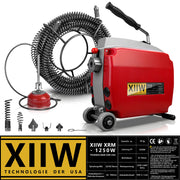 Elektrische Rohrreinigungsmaschine 1250W mit 14m Ø22mm Manganstahlfeder & Schneidköpfen Profi 20–200mm