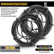 Máquina eléctrica desatascadora de tuberías 1250W con muelle de acero al manganeso de 22mm y cabezales de corte para tuberías de 20–200mm, limpiador profesional de tuberías