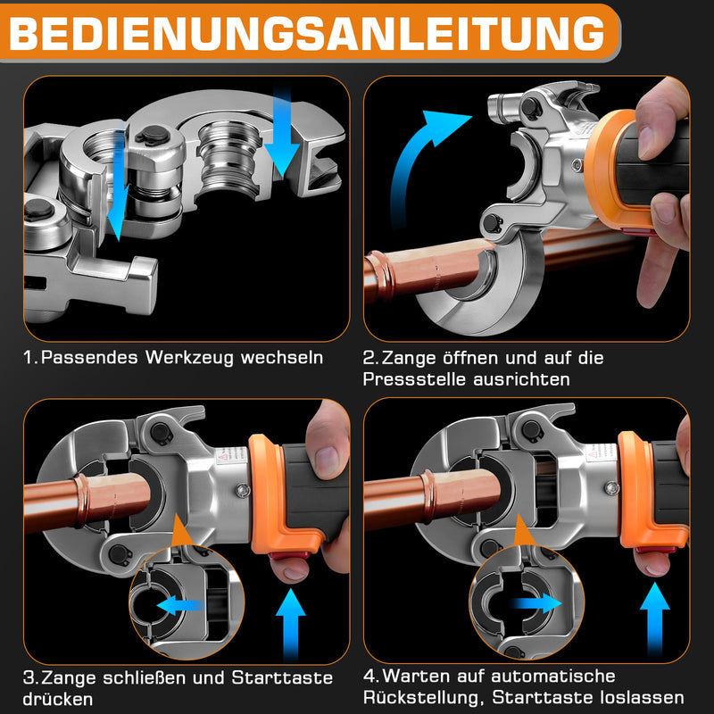 Electro-hydraulic crimping tool with battery & automatic pressure control, TH/V profiles