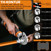 Electrohydraulic crimping pliers with battery & automatic pressure control, TH/V profiles