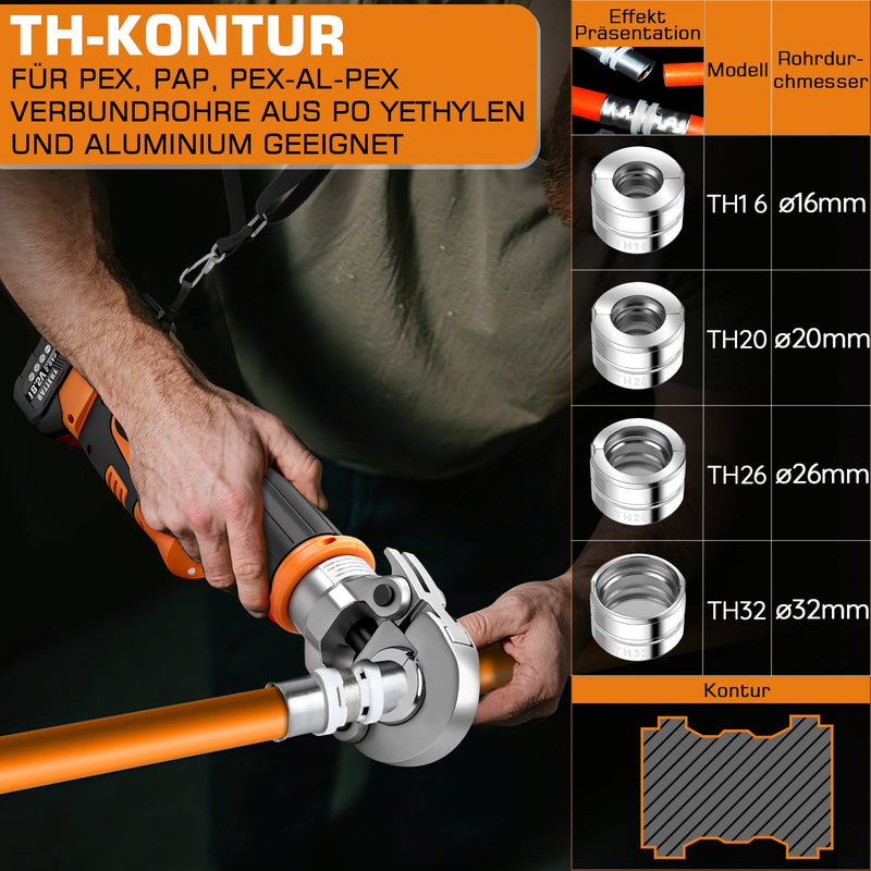 Electrohydraulic crimping pliers with battery & automatic pressure control, TH/V profiles
