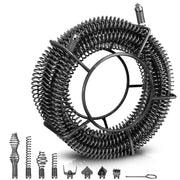 Φ16 mm pipe cleaning spiral 15 m with quick-change cutter head set, manganese steel, drain cleaner for pipes 32–100 mm
