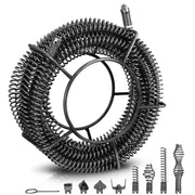 Φ16 mm drain cleaning auger, 15 m, with quick-change cutter head set, manganese steel, pipe cleaner for pipes 32–100 mm