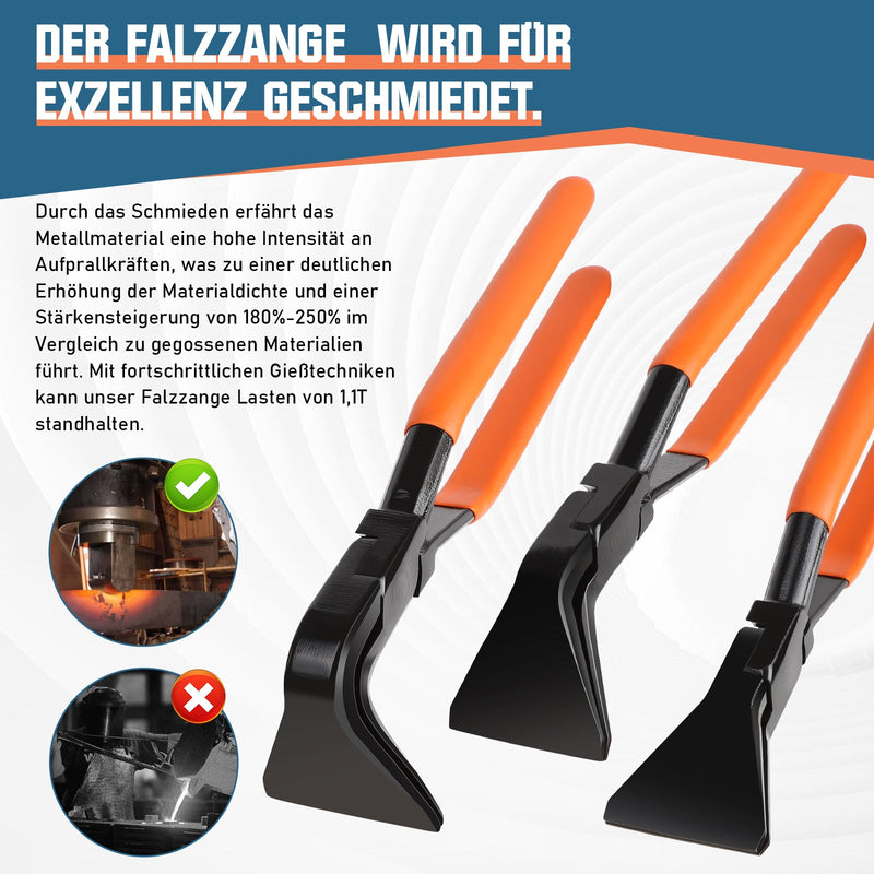 Falzzangesæt – 3 dele, 150 mm, bæreevne 200 kg, korrosionsbestandig, smedetek