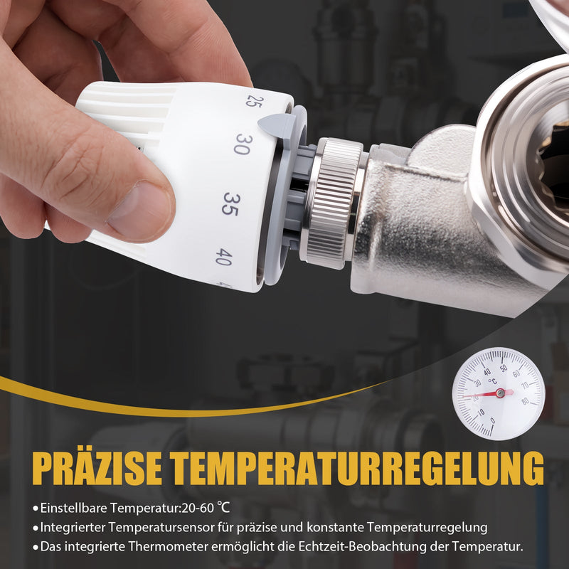 Fixed-value control set for underfloor heating with mixing valve, circulation pump & thermostat
