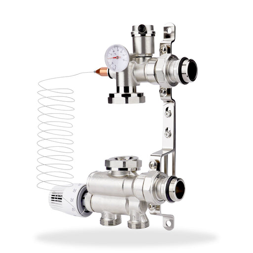 Festwertregelset Fußbodenheizung mit Thermostat & Umwälzpumpe, Messing