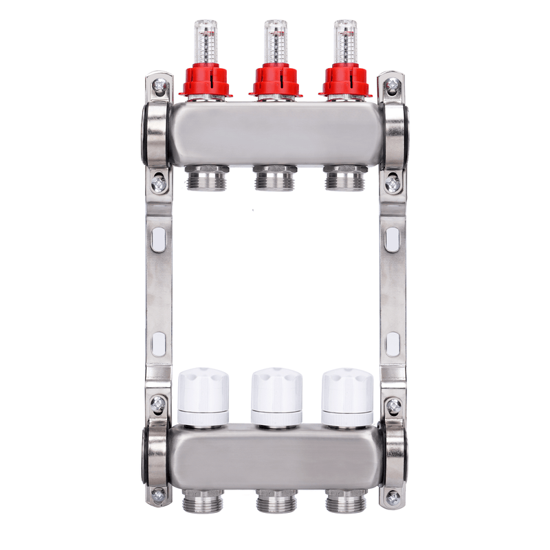 underfloor heating manifold, 2 heating circuits | stainless steel, flow meters & air vent