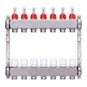 Underfloor heating manifold, 2 circuits | stainless steel, flow meters & air vent