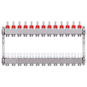 Underfloor heating manifold, 2 circuits | stainless steel, flow meters & air vent