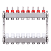 Underfloor heating manifold, 2 heating circuits | stainless steel, flow meter & air vent