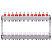 Underfloor heating manifold, 2 heating circuits | stainless steel, flow meter & air vent